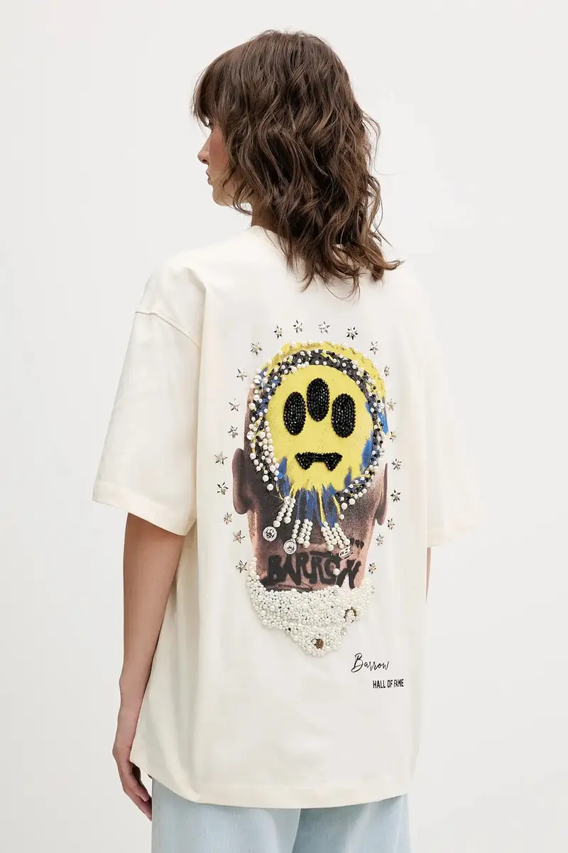 t-shirt in cotone colore beige F5BWUATH124 miniatura 3