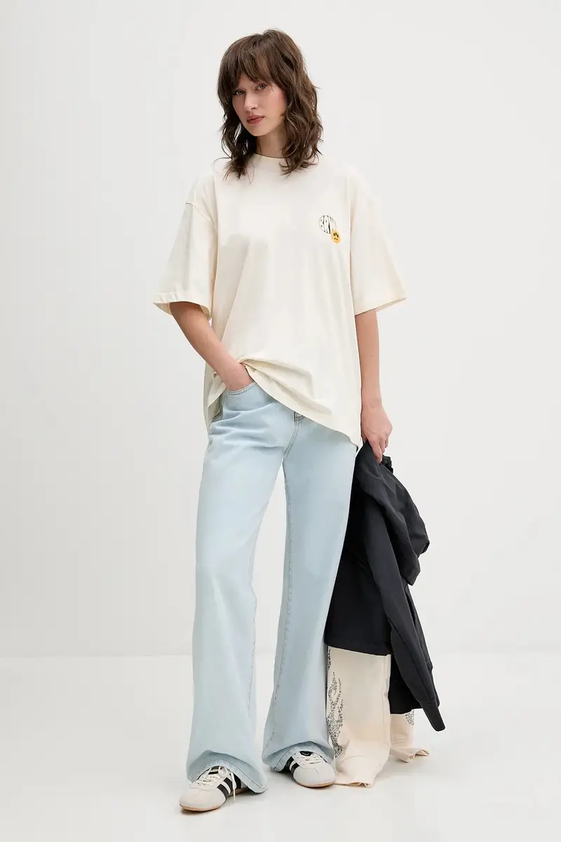 t-shirt in cotone colore beige F5BWUATH124 miniatura 5