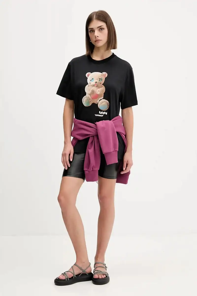 t-shirt in cotone colore nero F5BWUATH118 miniatura 5