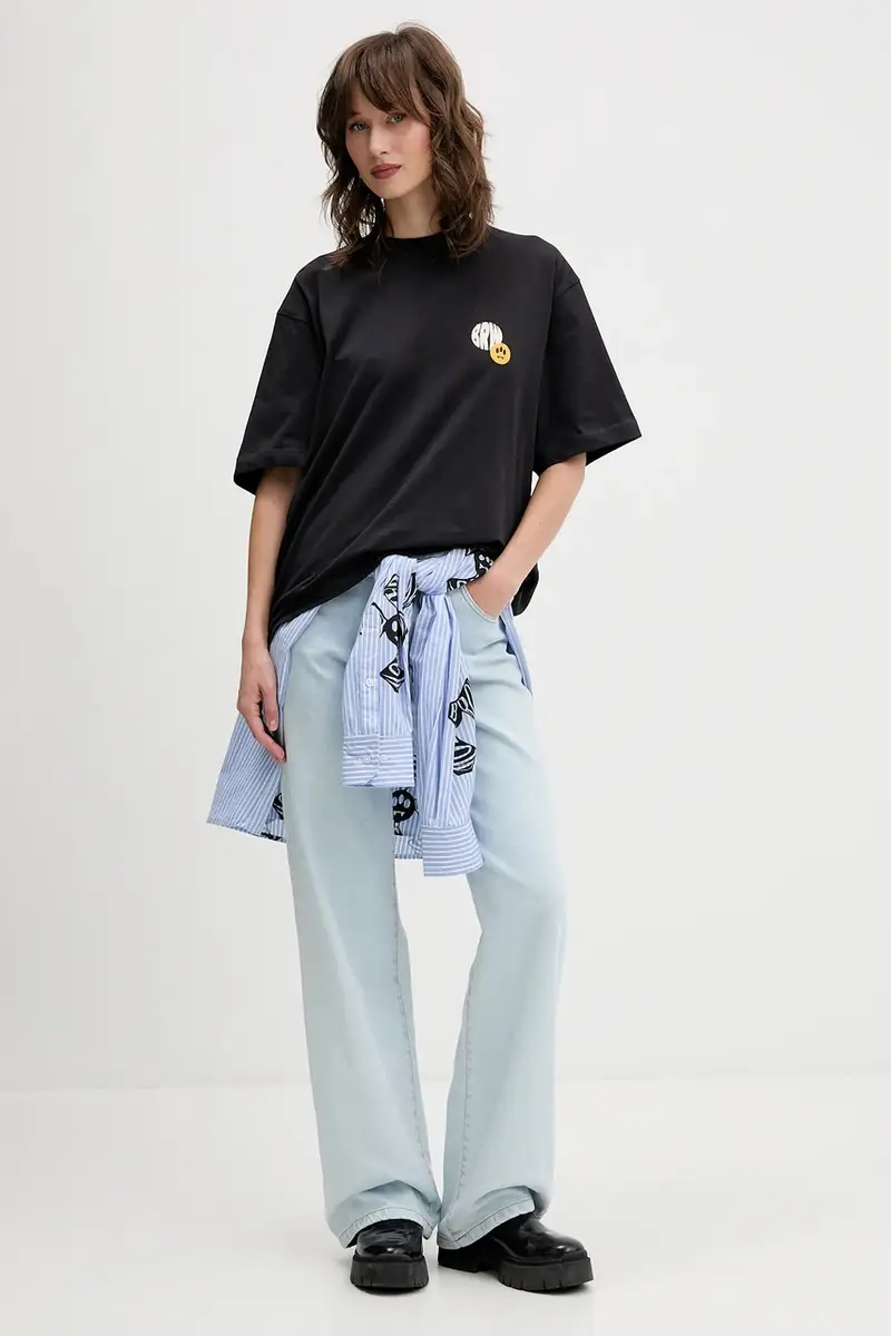 t-shirt in cotone colore nero F5BWUATH124 miniatura 5