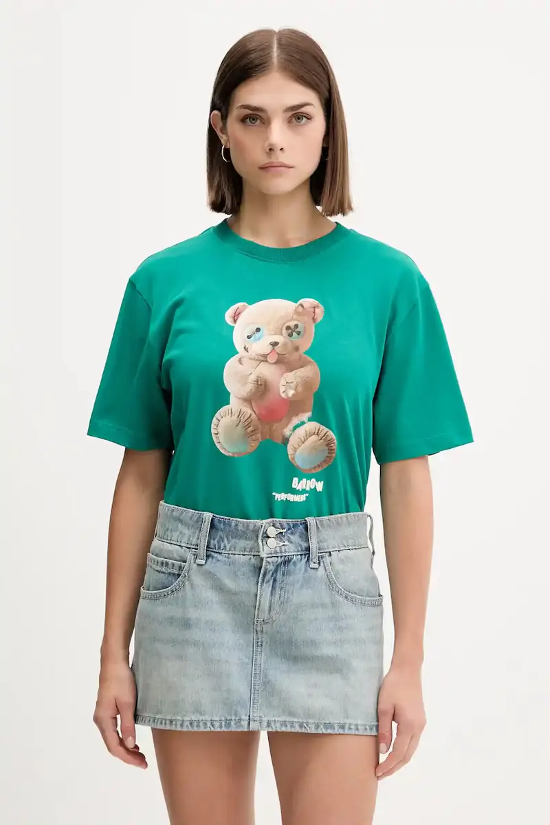 t-shirt in cotone colore verde F5BWUATH118 miniatura 3