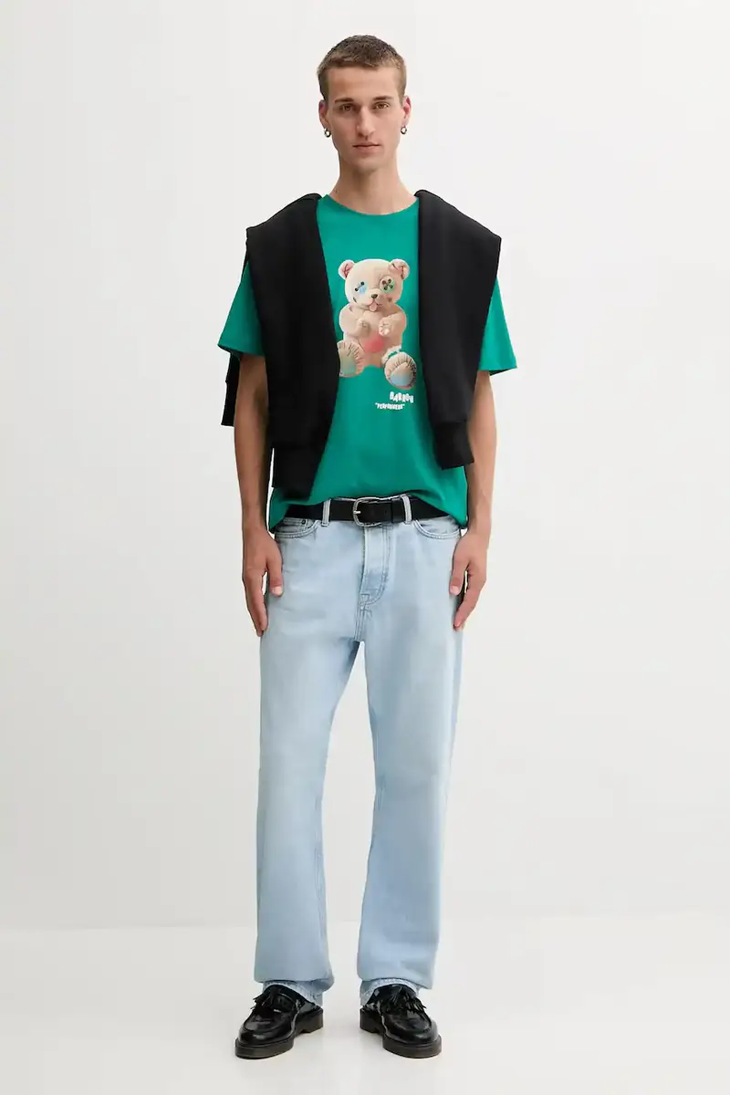 t-shirt in cotone colore verde F5BWUATH118 miniatura 4