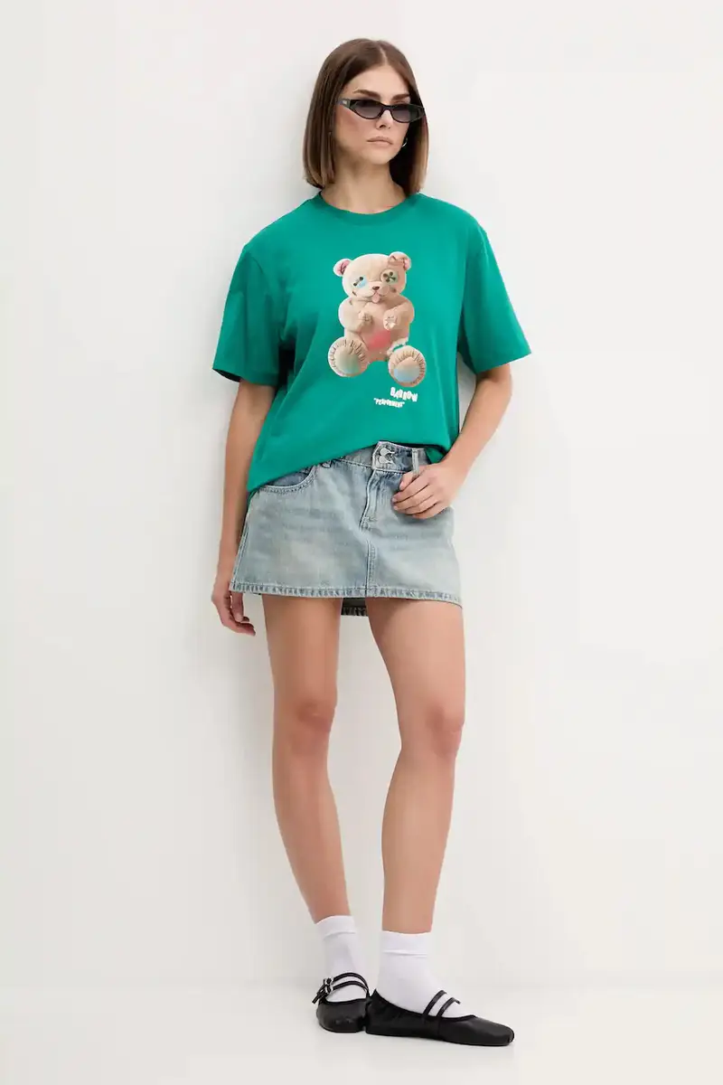 t-shirt in cotone colore verde F5BWUATH118 miniatura 5