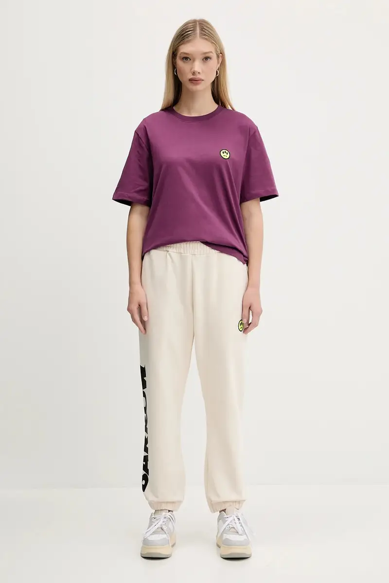 t-shirt in cotone colore violetto F5BWUATH059 miniatura 5