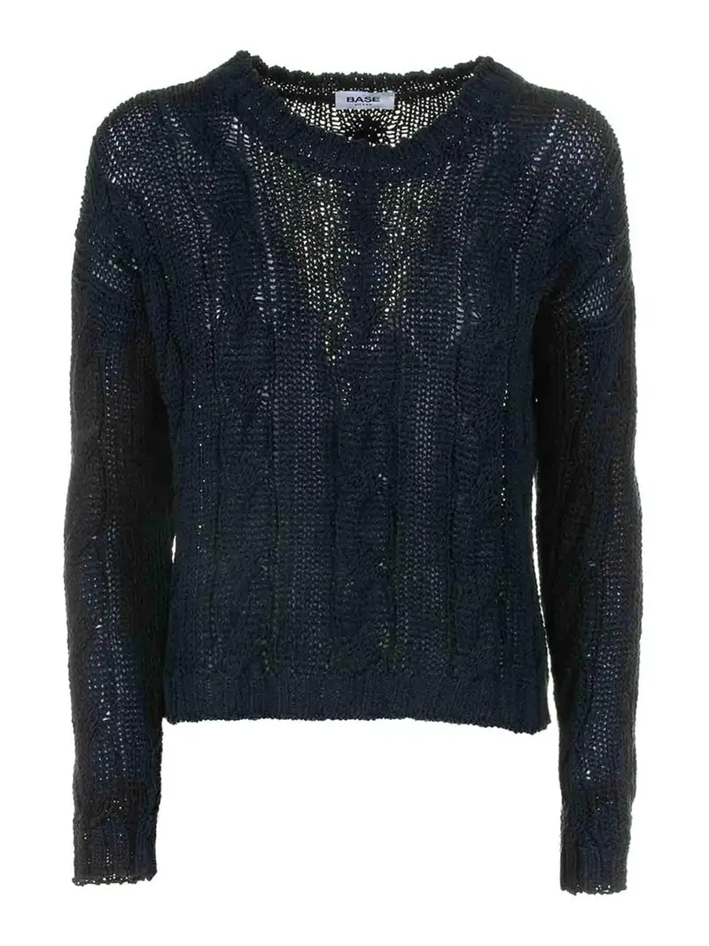 Maglia Girocollo Motivo Treccia Blu