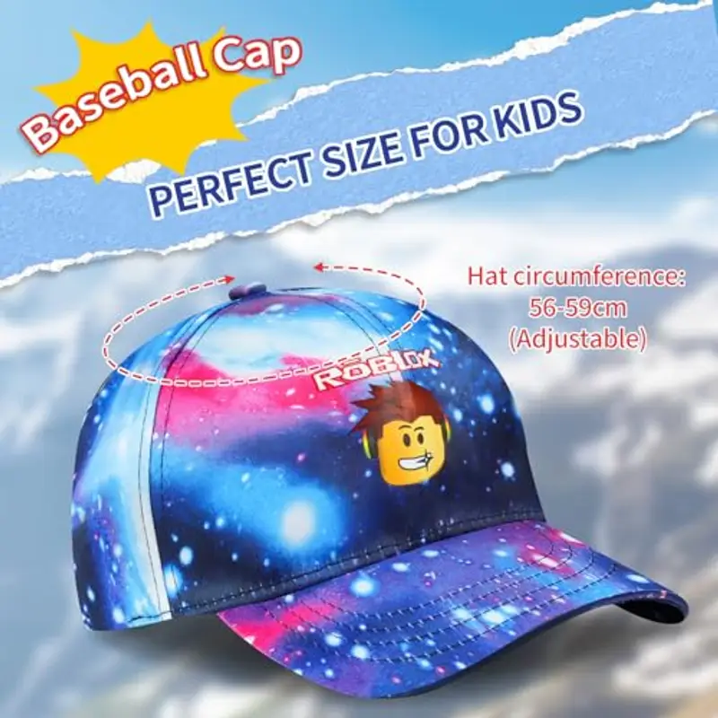 Baseball Casquette Roblox, Roblox Cartoon Berretto da Baseball, Berretto per Bambini a Tesa Piatta, Cartone Sole di Cappello, Bambino Cappello Regolabile Adatto per Spiaggia, Sport, Picnic miniatura 2