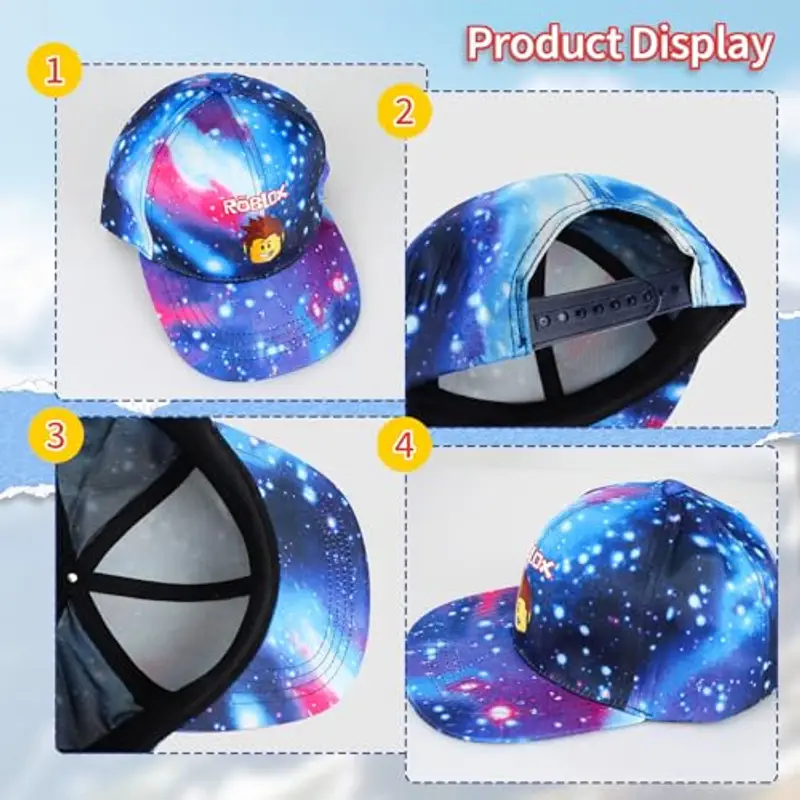 Baseball Casquette Roblox, Roblox Cartoon Berretto da Baseball, Berretto per Bambini a Tesa Piatta, Cartone Sole di Cappello, Bambino Cappello Regolabile Adatto per Spiaggia, Sport, Picnic miniatura 3