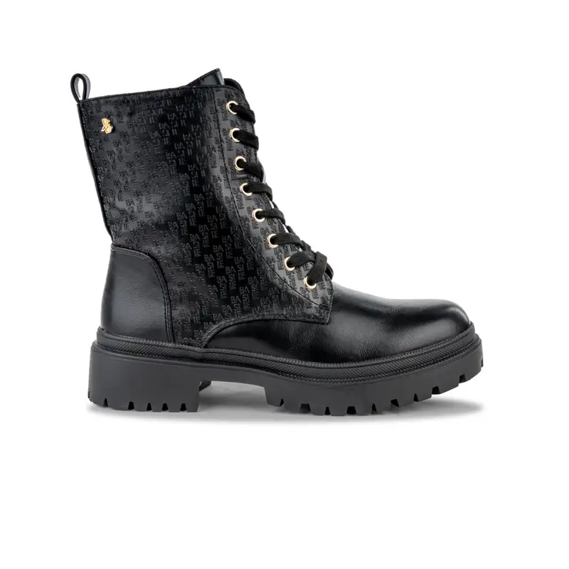 Anfibi neri da donna con inserto stampa logo