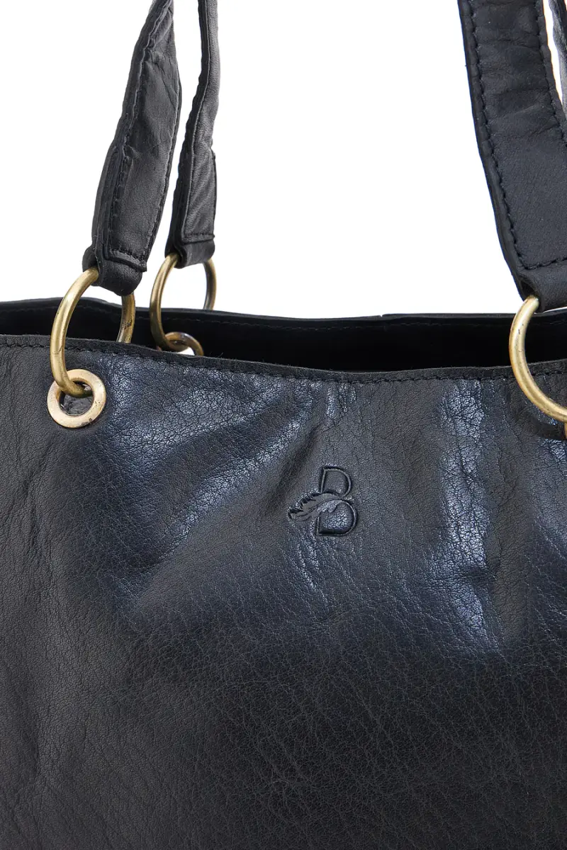 Borsa shopper nera in vera pelle con doppi manici Basile CLASS BA3669TI [NERO] miniatura 3