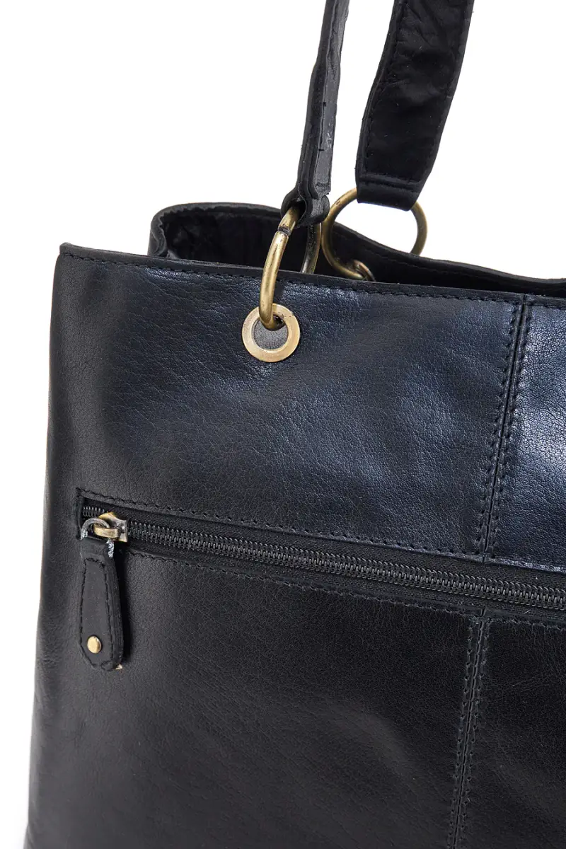 Borsa shopper nera in vera pelle con doppi manici Basile CLASS BA3669TI [NERO] miniatura 4