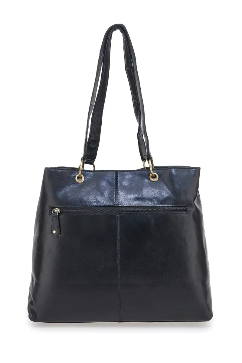 Borsa shopper nera in vera pelle con doppi manici Basile CLASS BA3669TI [NERO] miniatura 5