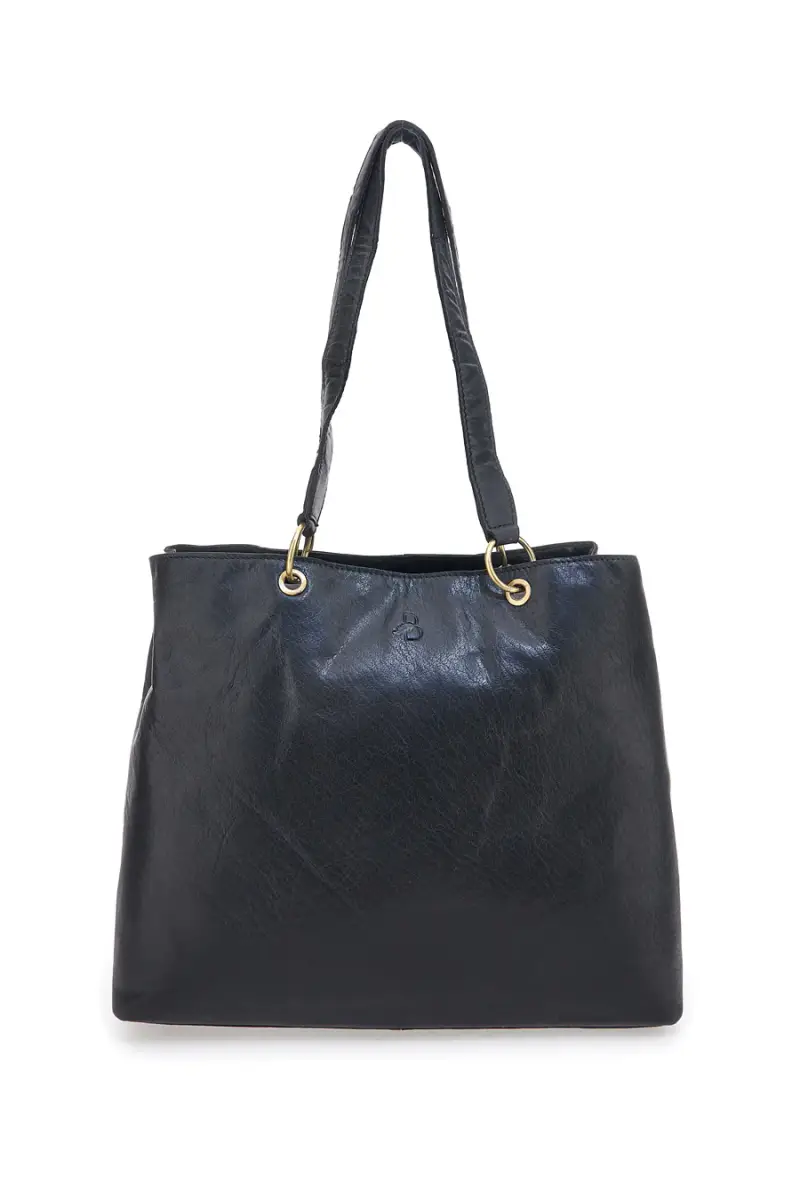 Borsa shopper nera in vera pelle con doppi manici Basile CLASS BA3669TI [NERO]