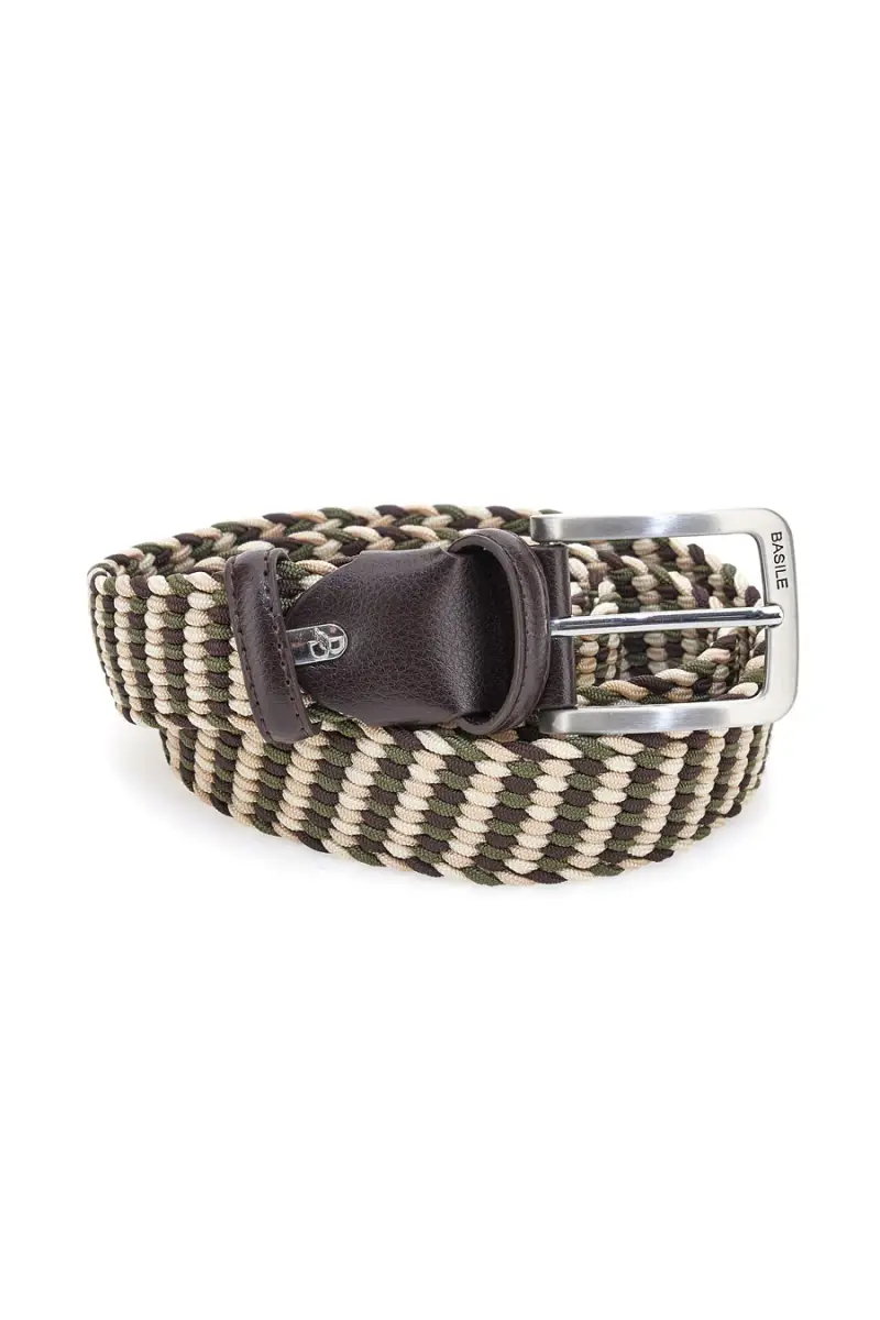 Cintura intrecciata verde e beige elastica Basile BA1346/ELASTICO [MARRONE