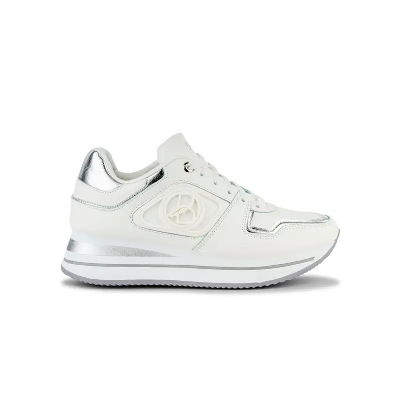 Sneakers bianche da donna con suola platform e logo
