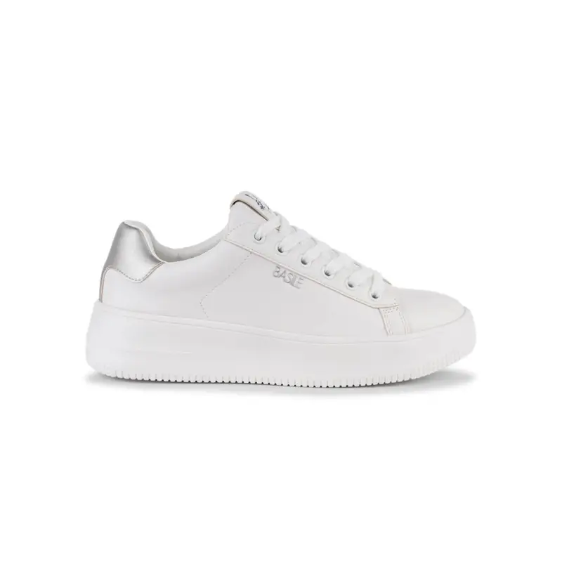 Sneakers bianche da donna con suola platform e scritta logo