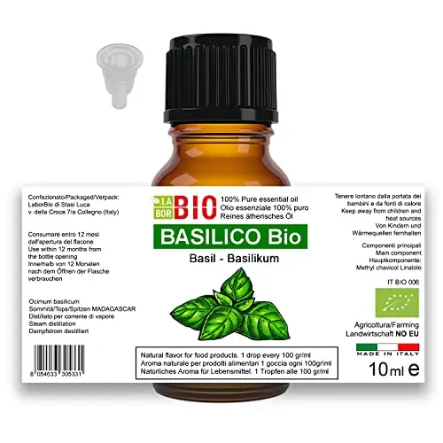 Basilico Bio Olio essenziale 100% Puro 10 ml - Uso interno Terapeutico Alimentare Diffusori Aromaterapia Cosmetica miniatura 3