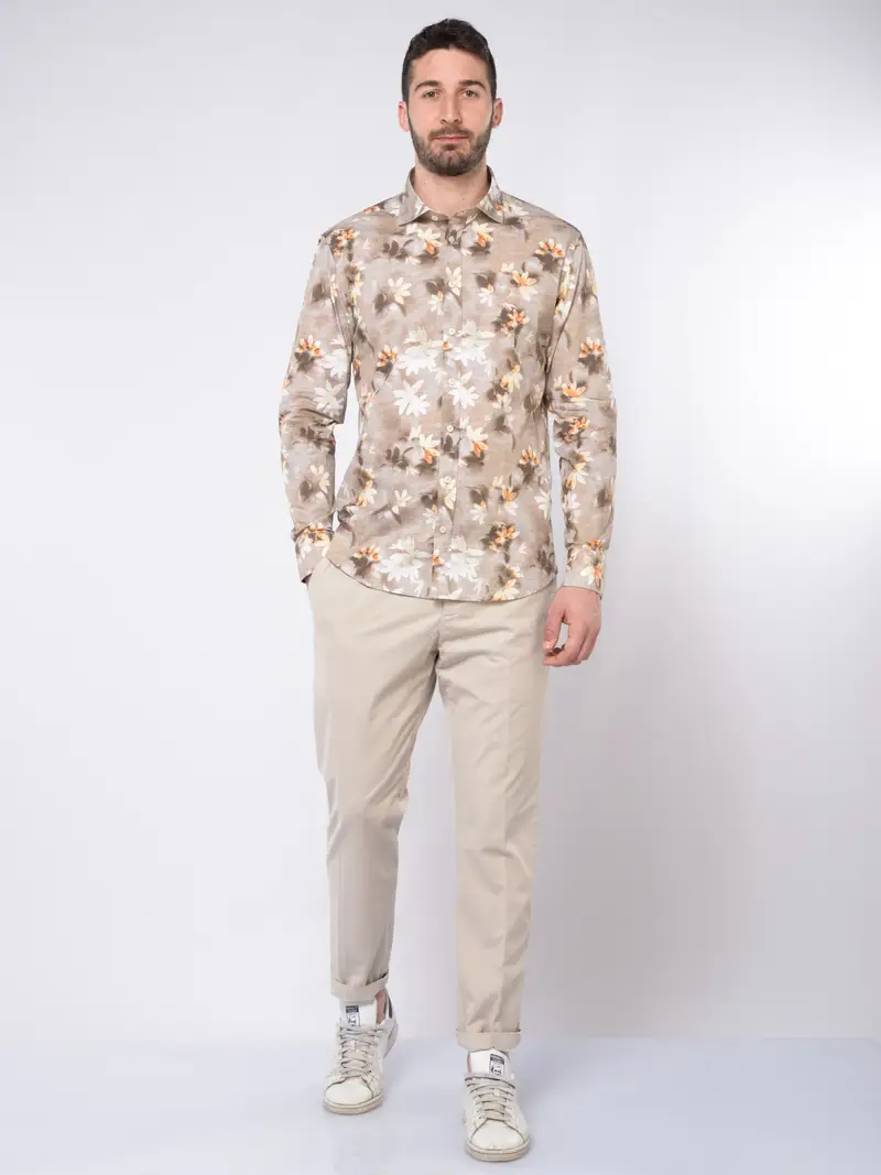 camicia da uomo Bastoncino a fiori con collo francese BEIGE miniatura 2