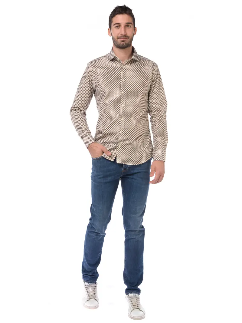 camicia da uomo Bastoncino collo francese a fantasia BEIGE miniatura 2