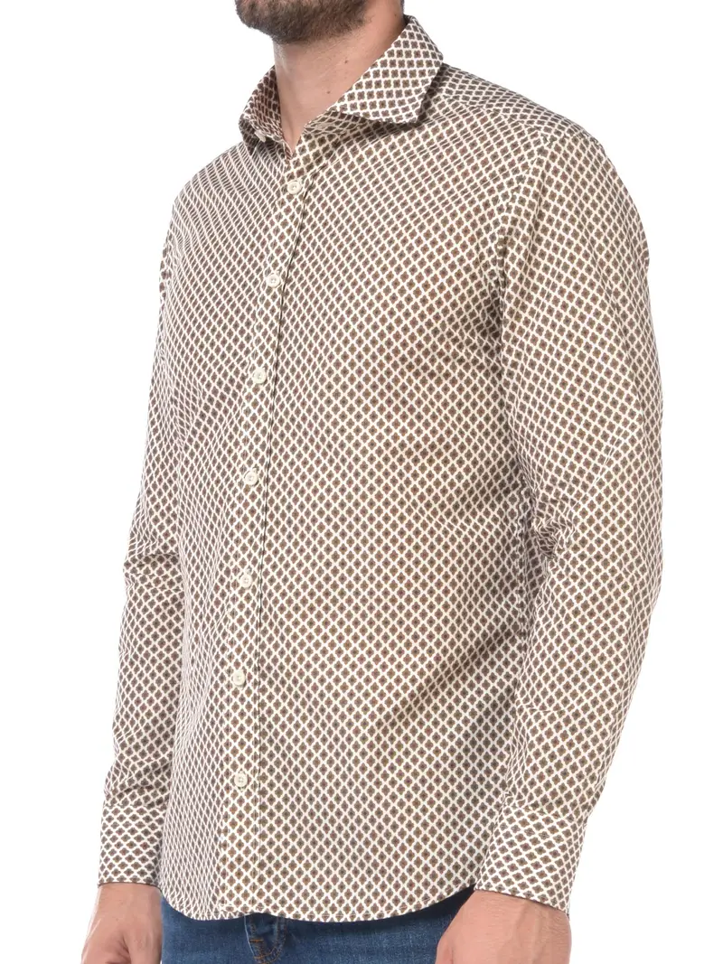 camicia da uomo Bastoncino collo francese a fantasia BEIGE