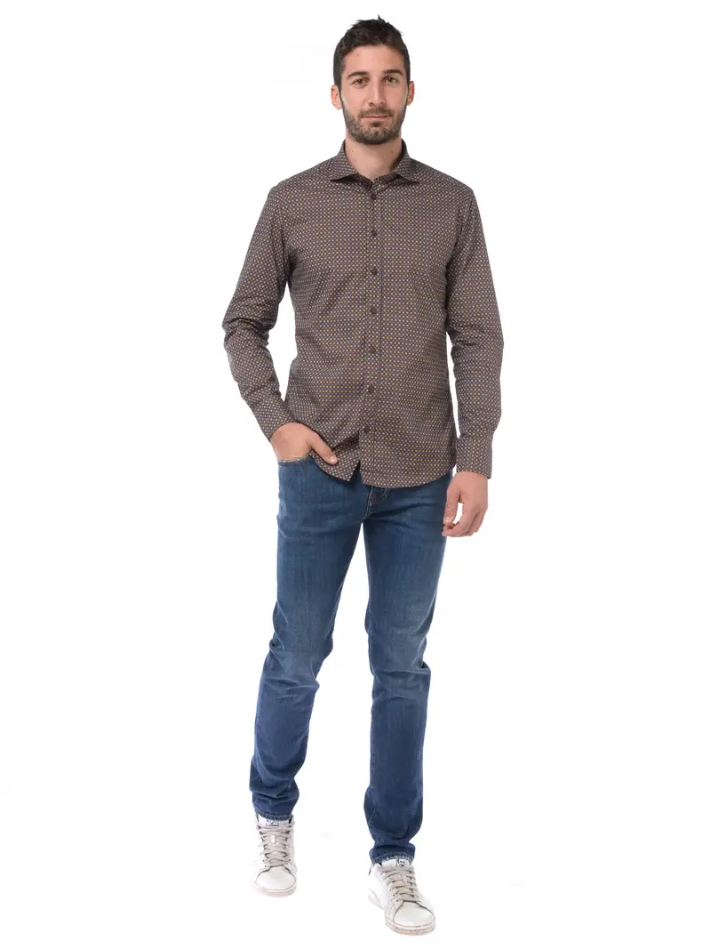 camicia da uomo Bastoncino collo francese a fantasia MARRON miniatura 2