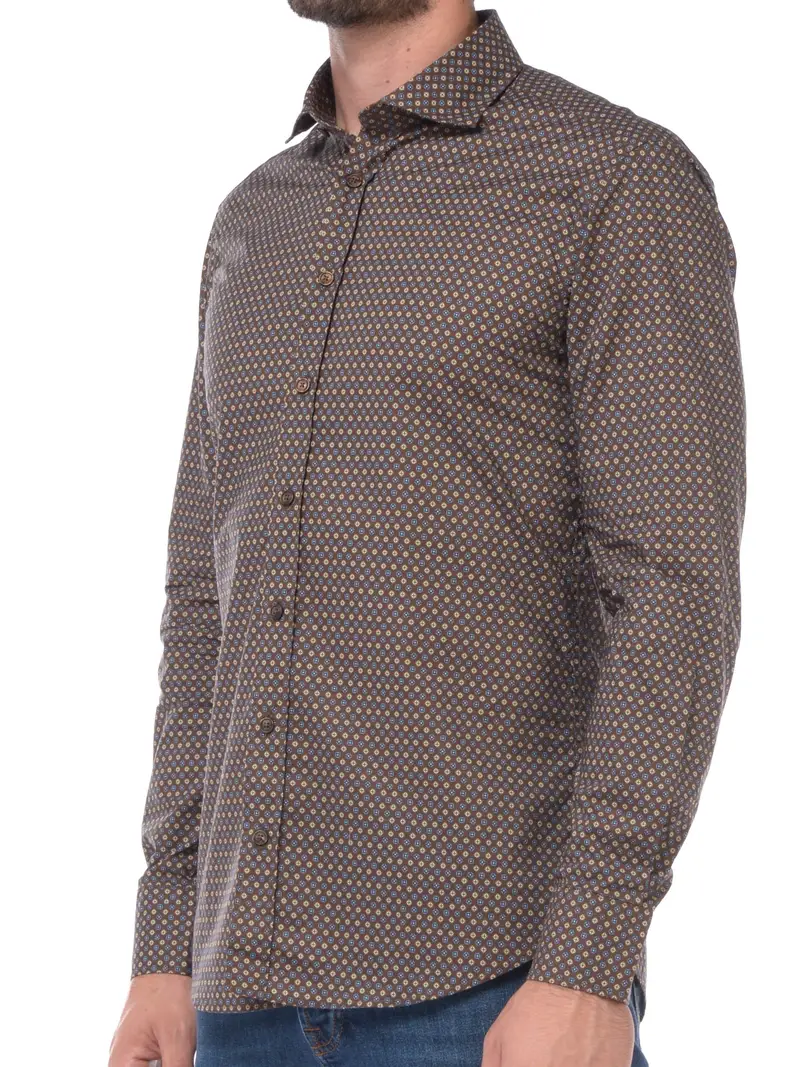 camicia da uomo Bastoncino collo francese a fantasia MARRON