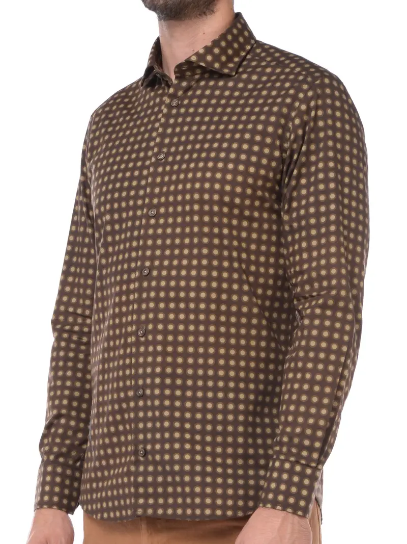 camicia da uomo Bastoncino collo francese a pois MARRON