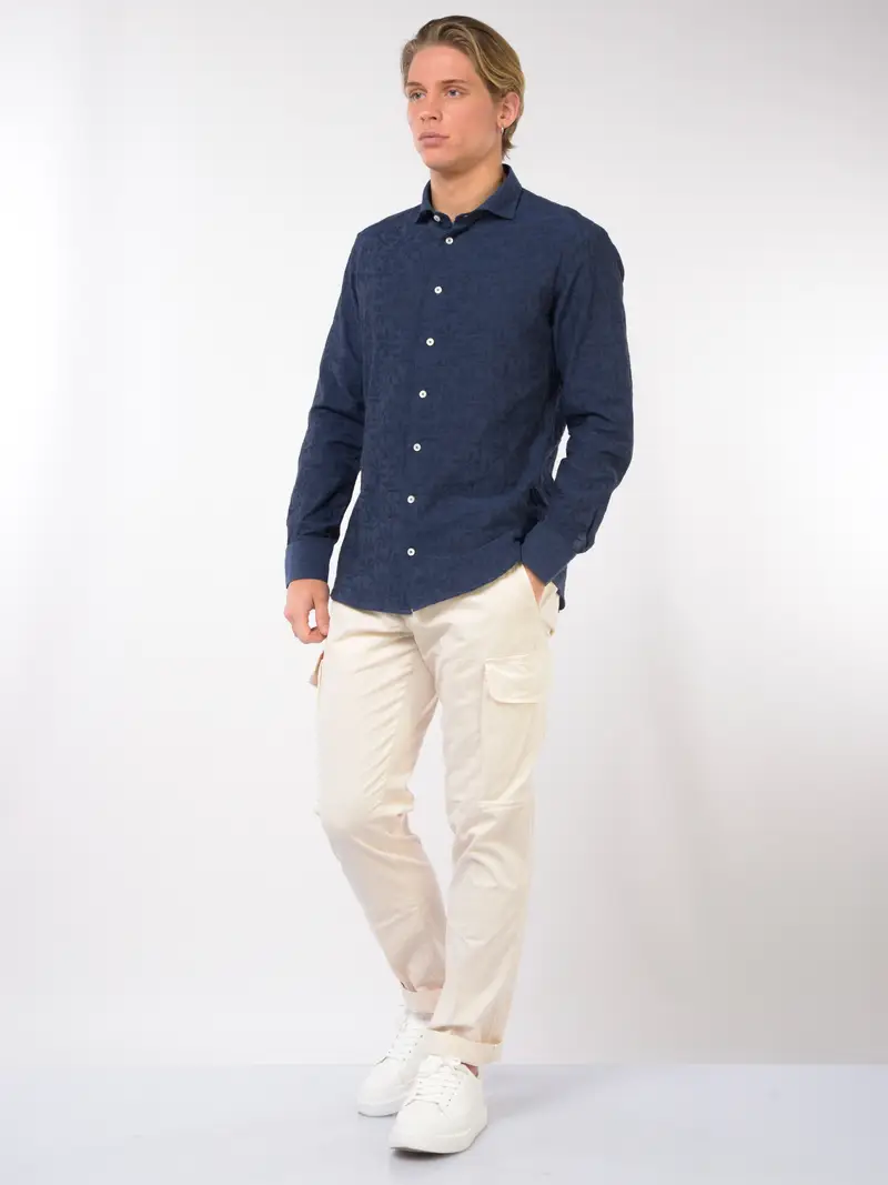 camicia da uomo Bastoncino collo francese jaquard Blu miniatura 2