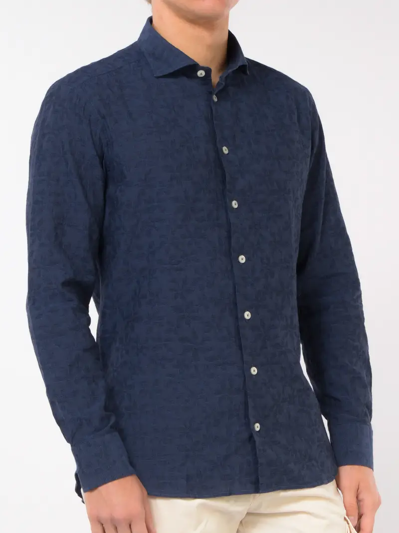 camicia da uomo Bastoncino collo francese jaquard Blu