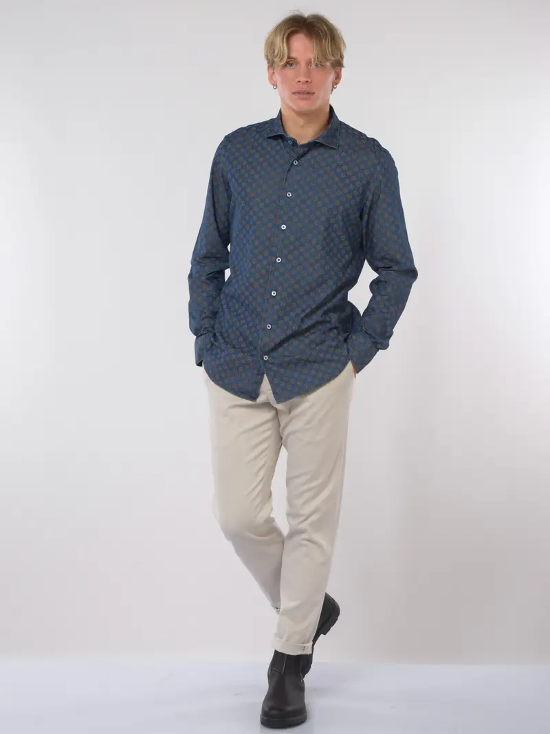 camicia da uomo Bastoncino in cotone fantasia floreale Blu miniatura 2