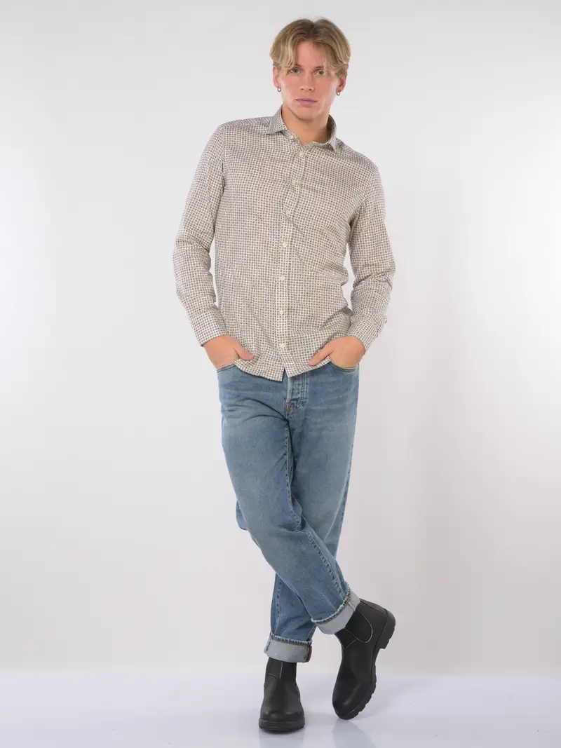 camicia da uomo Bastoncino in cotone fantasia gemoetrica BEIGE miniatura 2
