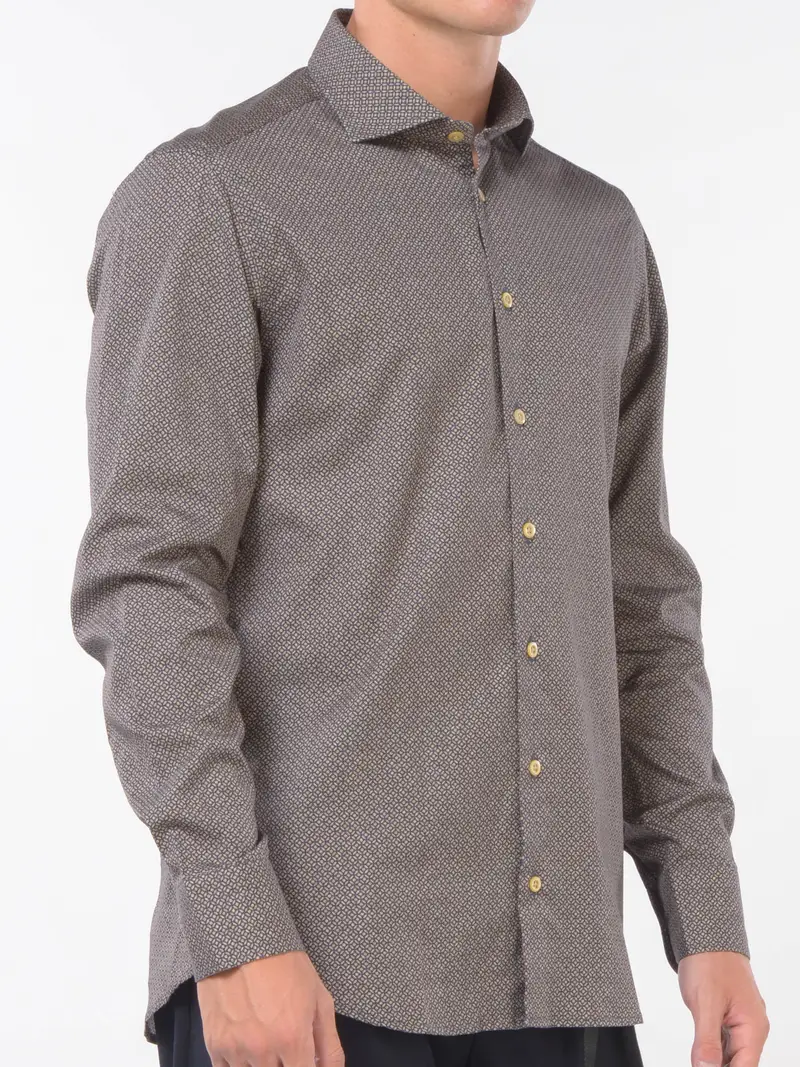 camicia da uomo Bastoncino micro fantasia collo francese MARRON