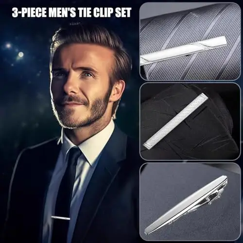 Batheidon Set di 3 Fermacravatte Uomo Classici in Rame, ferma cravatta da uomo, Fermacravatte Eleganti per Business miniatura 3
