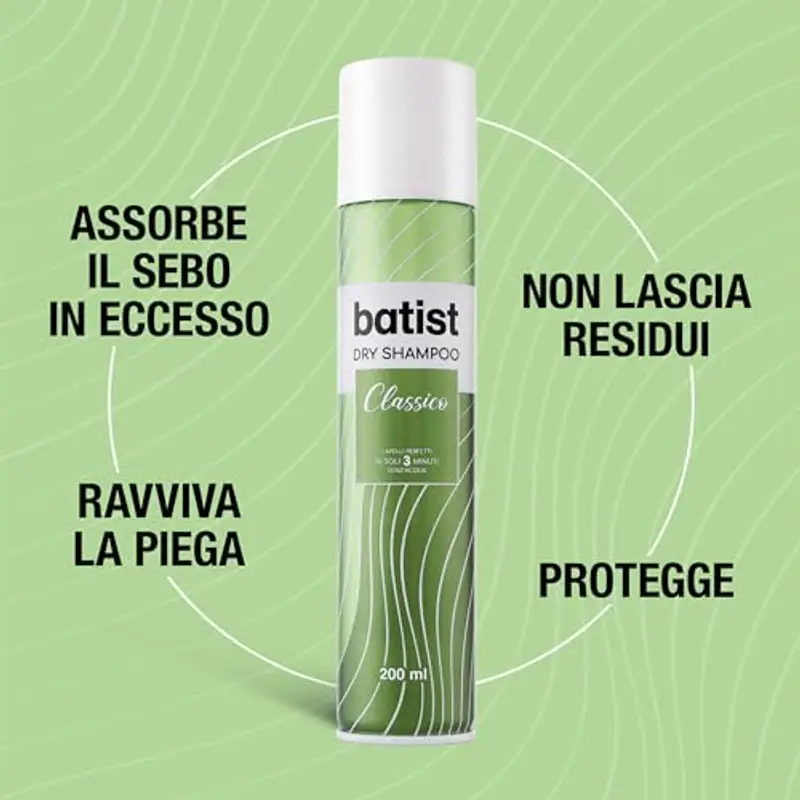 Batist Shampoo Secco Classico, Shampoo a secco ravvivante per capelli perfetti in soli 3 minuti, senz'acqua, Shampoo secco adatto a tutti i tipi di capelli, 200 ml, Made in Italy miniatura 3