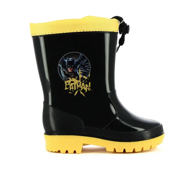 Stivaletti neri bambino da pioggia stampa cartoon Batman