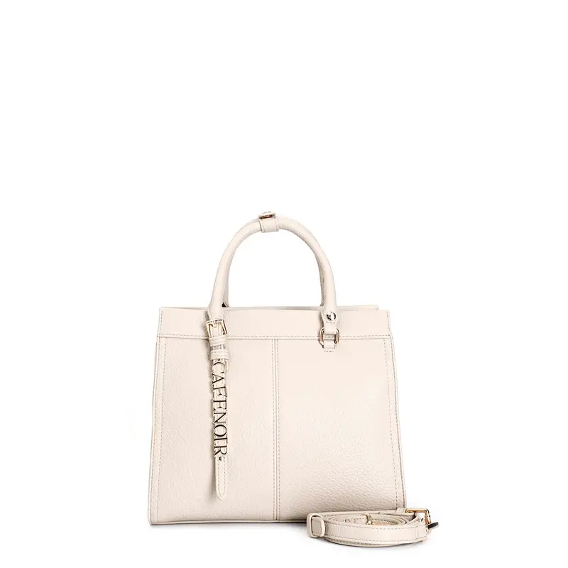 bauletto in materiale con grana, manici tubolari e tracolla removibile beige taglia unica