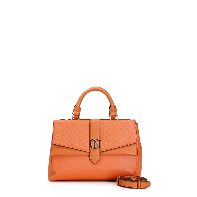 bauletto rigido in saffiano con microborchie e charm cafènoir mango taglia unica