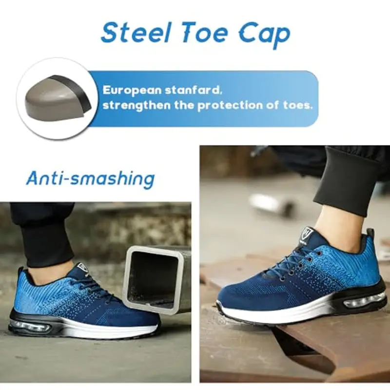 Bawalon Scarpe Antinfortunistiche Uomo Donna Leggere e Comode Scarpe da Lavoro con Punta in Acciaio Sportive Scarpe da miniatura 3