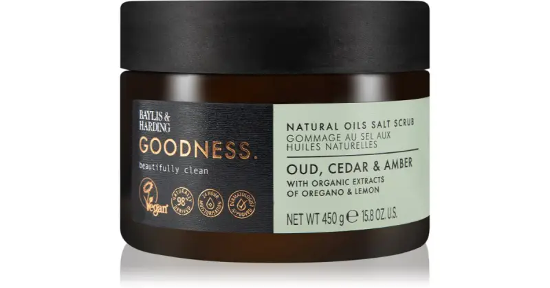 Goodness Oud, Cedro & Ambra scrub al sale per il corpo 450 g