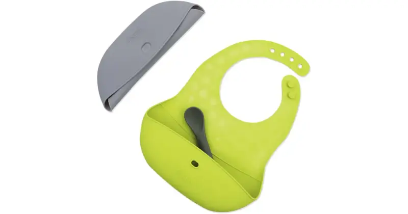 Pöket bavaglino con cucchiaino grigio/Lime 2 pezzi