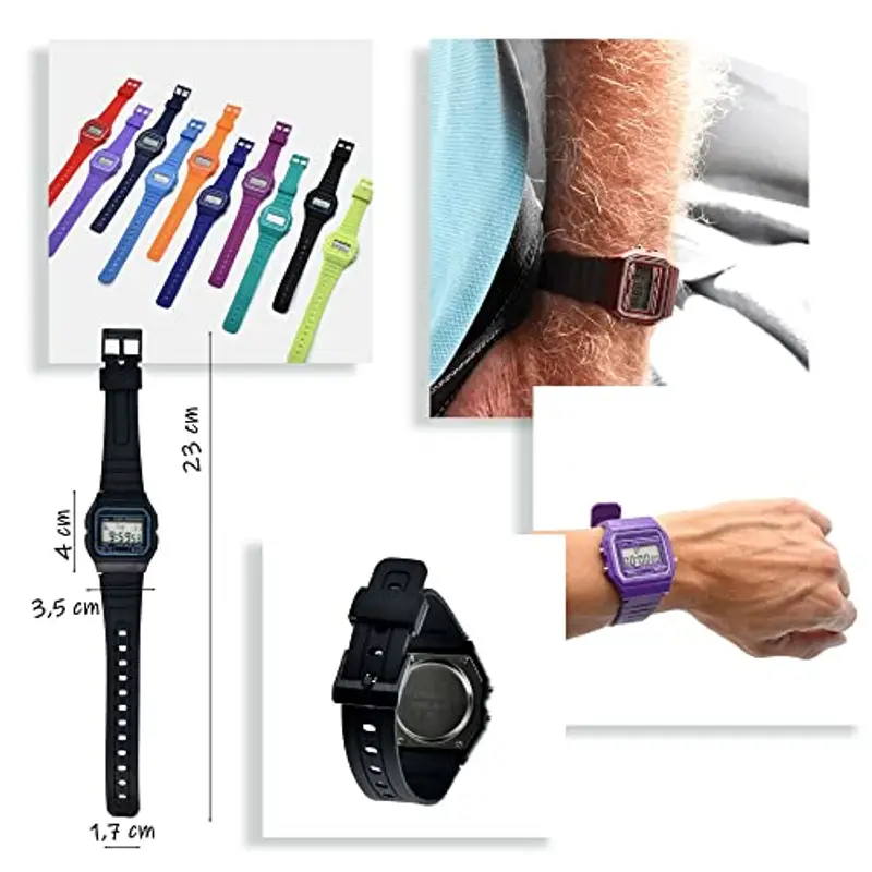 BDM - Classico orologio Casiopea Originale per uomo, donna, ragazza o ragazzo con cinturino digitale con sveglia. Un regalo d'epoca. - Morado oscuro miniatura 2