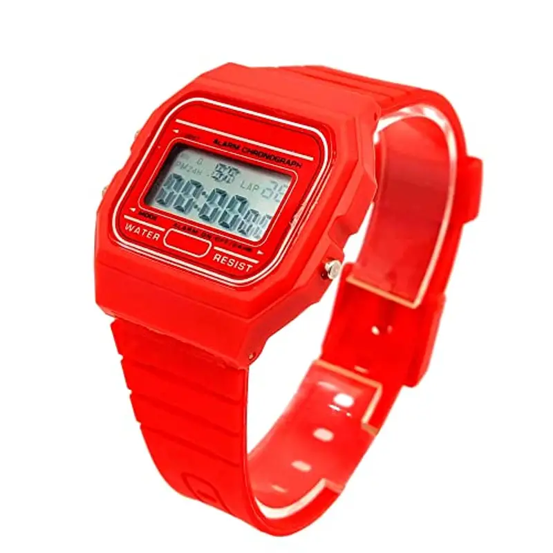 BDM - Classico orologio Casiopea Originale per uomo, donna, ragazza o ragazzo con cinturino digitale con sveglia. Un regalo d'epoca. - Rojo