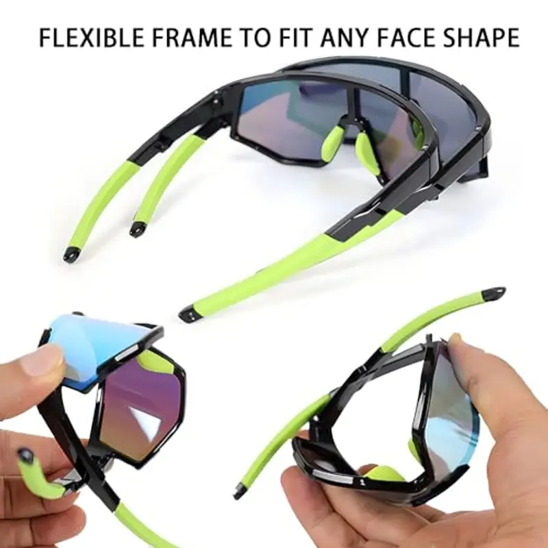 Beafaeur Occhiali Sole Sportivi Polarizzati Occhiali Ciclismo Bambino Protezione UV400 occhiali Bici Bambino 5 ai 16 Anni per Ciclismo Tennis Rugby Corsa Sport All'aperto (verde) miniatura 3