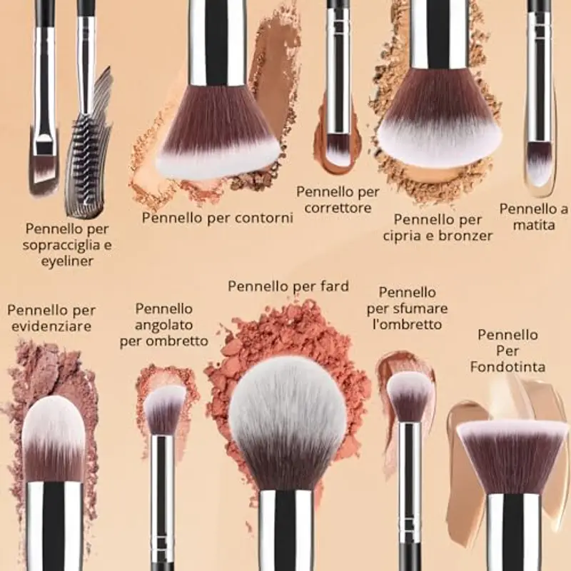 BEAKEY Pennelli per Fondotinta, Per Sfumare il Viso, Cipria e Fard, Idea Regalo per (10+2 Pezzi, Con Custodia Nera per Pennelli) miniatura 3