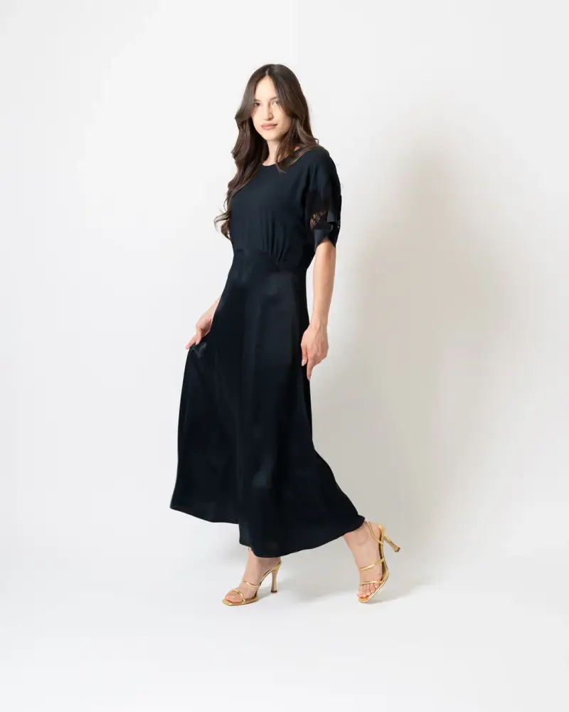 Abito Pizzo e Seta Blu Nero miniatura 2