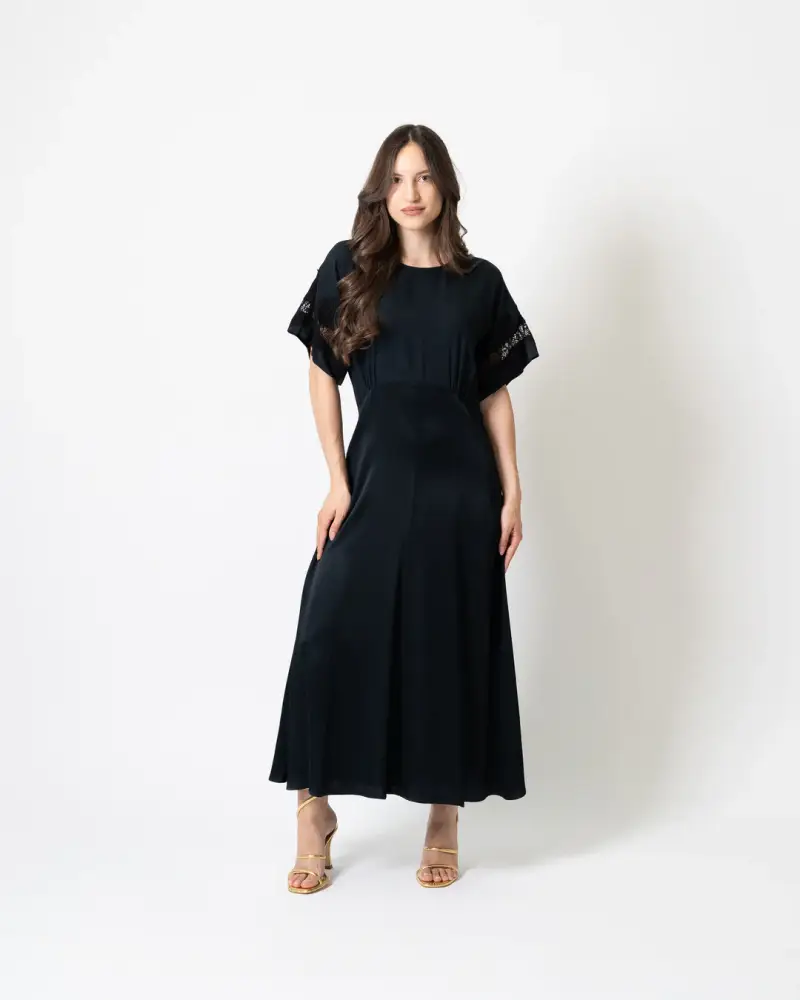 Abito Pizzo e Seta Blu Nero miniatura 3