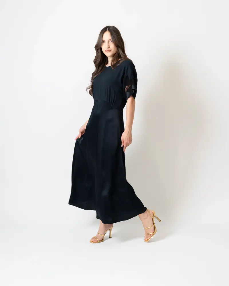 Abito Pizzo e Seta Blu Nero