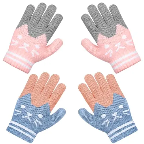 Becellen 2 Paia Maglia Guanti Bambini, Guanti Dita Intere Invernali Carino Guanti Magici per Ragazze Ragazzi