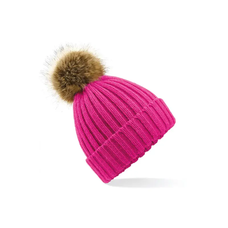 Berretto con pom pom in pelliccia sintetica spessa donna Beechfield