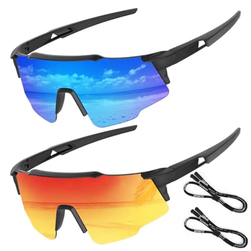 Beipegin 2 Pezzi Occhiali da Sole Bambino Bambina Occhiali Sportivi Protezione UV400 Occhiali Veloci per Ciclismo Tennis Rugby Basket Corsa - 5 a 14 Anni