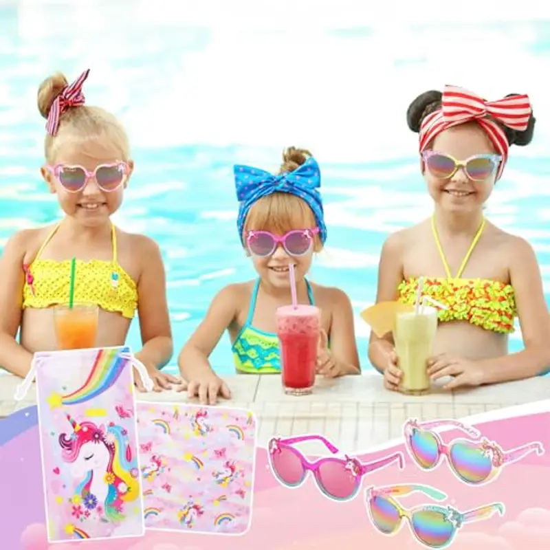 Beipegin Occhiali da Sole Bambina Unicorno Forma di Cuore Protezione UV Ultravioletti Occhiali Sole con Custodia miniatura 3